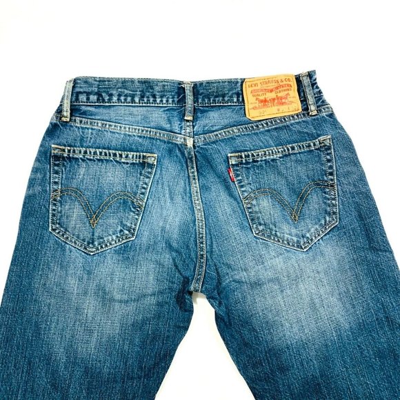 Levi's 505 Straight Fit Jeans Distressed Faded Whisker Red Tab Dark W31xL32 NWOT - Picture 4 of 10